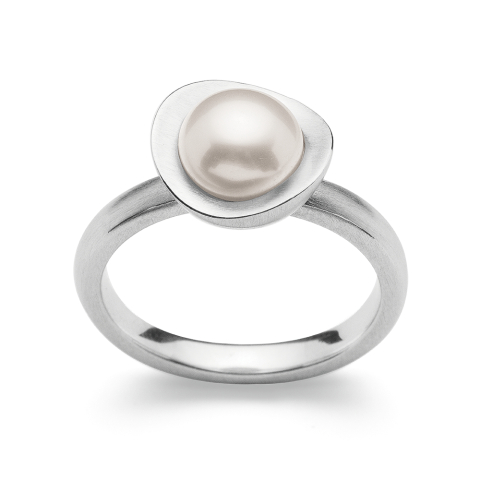925/- Sterlingsilber Ring, rhodieniert, matt, Zuchtperle weiß 2,66ct