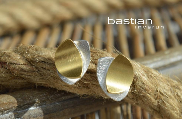 925/- Ohrstecker, teilvergoldet, rhodiniert matt./Kratzmatt