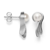 925/- Ohrstecker, rhodiniert, Sandmatt/Poliert, Perle 2,16