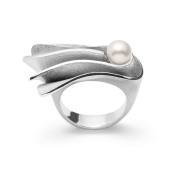 925/- Ring rhodiniert, Sand Matt/Poliert Zuchtperle 2,11